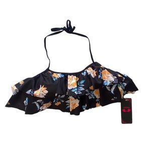 SHEKINI Floral Black/Yellow‎ Bikini Top Size M